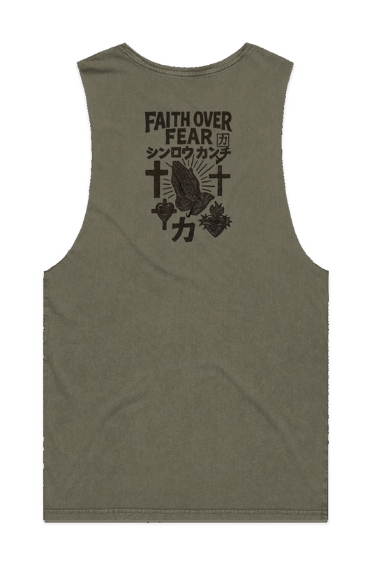 “Faith Over Fear” MENS STONE WASH BARNARD TANK