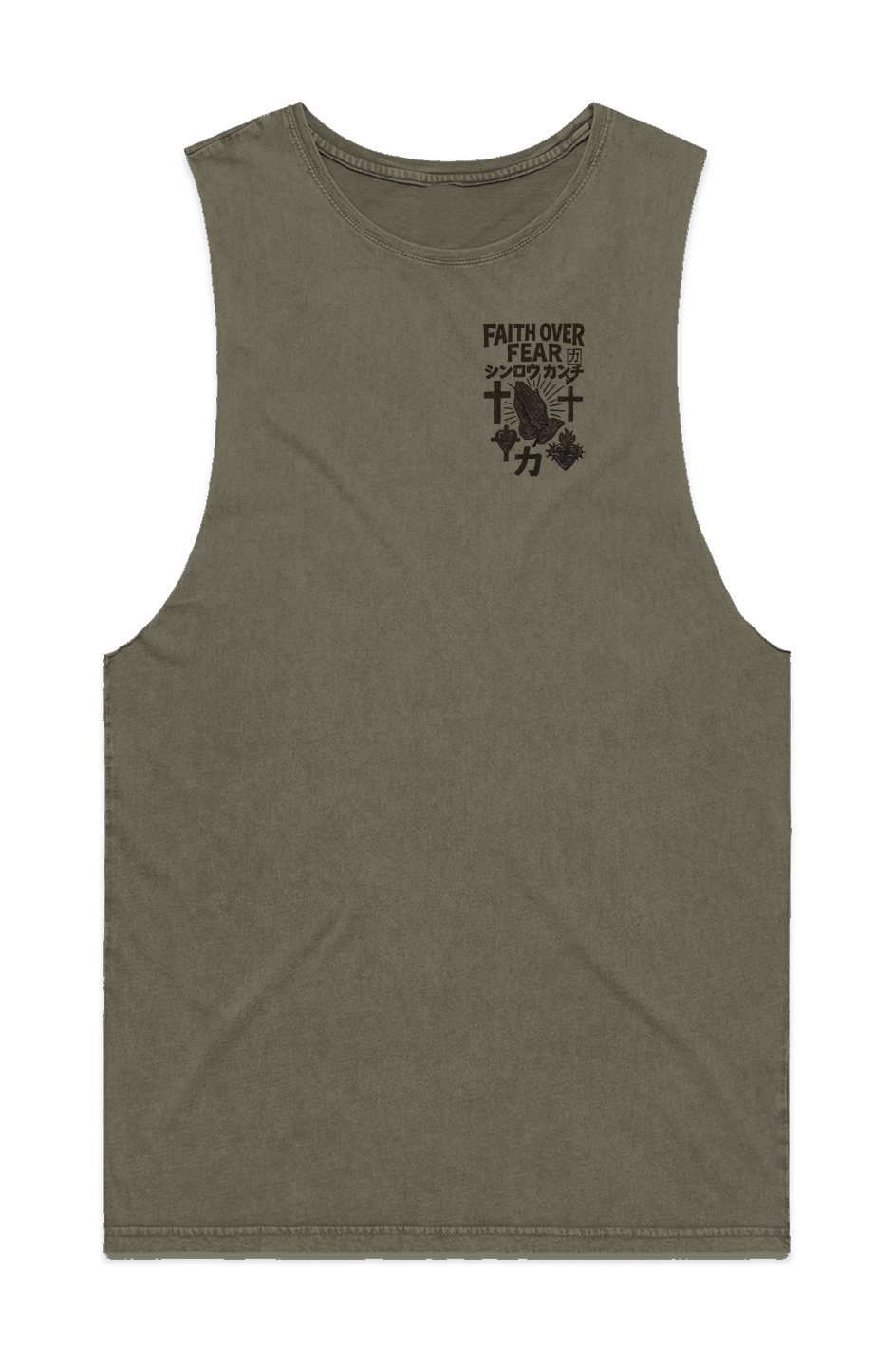 “Faith Over Fear” MENS STONE WASH BARNARD TANK