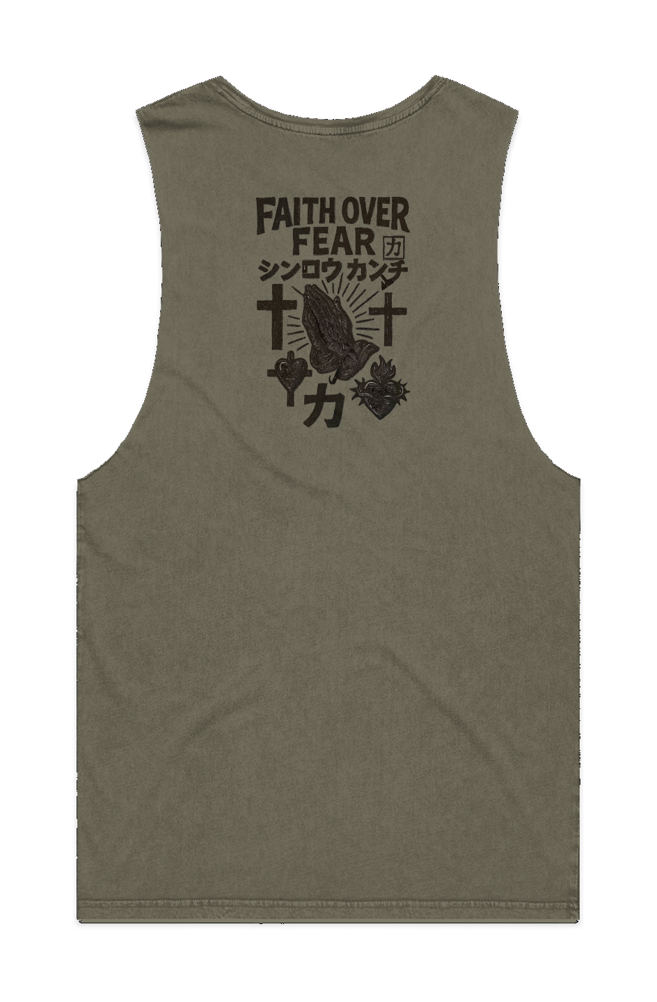 “Faith Over Fear” MENS STONE WASH BARNARD TANK