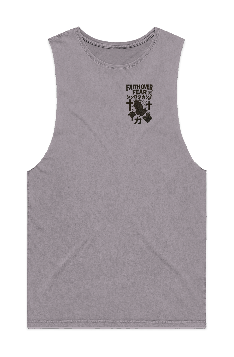 “Faith Over Fear” MENS STONE WASH BARNARD TANK